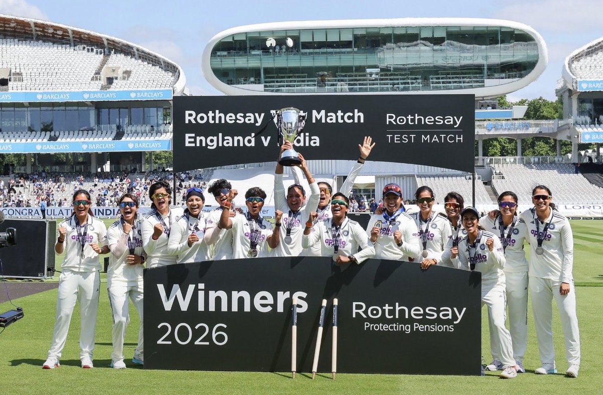 MithunManhas's tweet photo. This is one of the finest moments in the history of Indian women's cricket. To win a Test match at Lord's is incredibly special and is a reflection of the courage, discipline and belief this team has shown throughout the contest. They embraced the occasion, played with tremendous character and made the entire nation proud. I would like to acknowledge the astute leadership of our former Honorary Secretary and current ICC Chairman, Mr Jay Shah, whose resolute commitment to the growth of women's cricket has helped lay the foundation for achievements such as this. On behalf of the BCCI, I congratulate Harmanpreet Kaur, the players, coaches and support staff on a truly unforgettable achievement."@BCCI @BCCIWomen