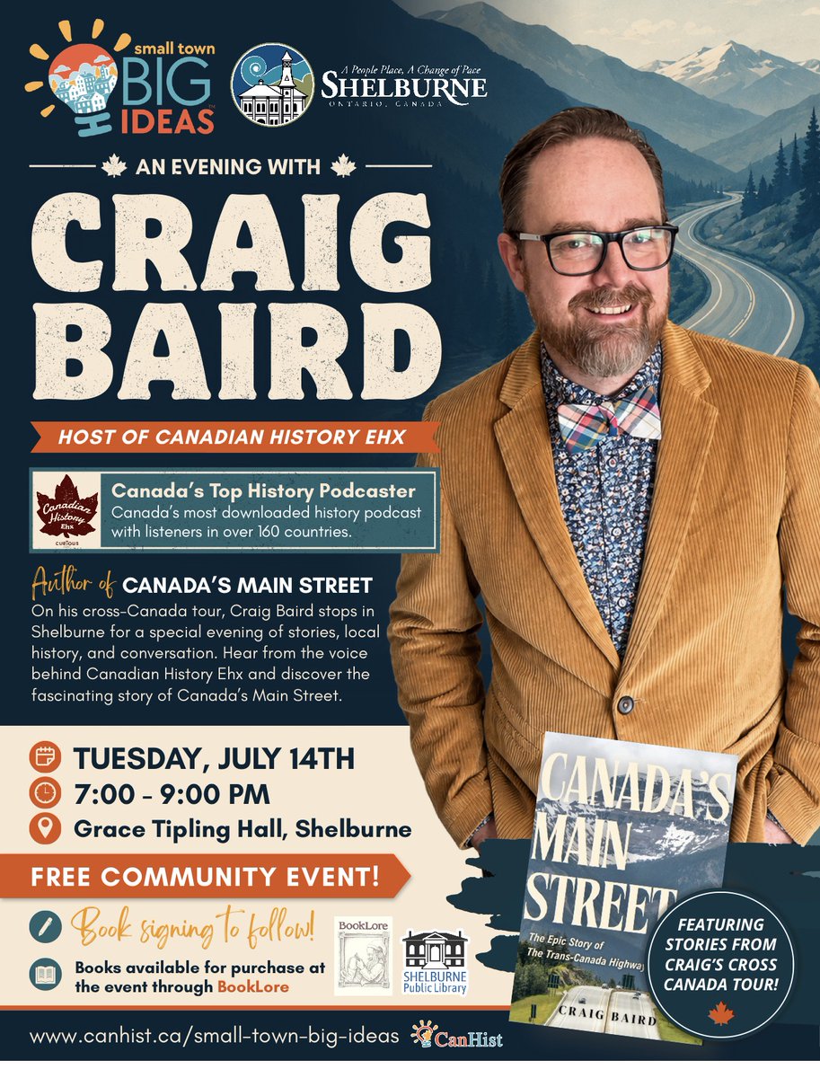CraigBaird's tweet photo. If you are in the Shelburne, Ontario area tomorrow night, I will be giving a talk about my interest in history, the 17,000 km journey around Canada I am taking and more!
Free to attend, 7-9 pm! https://t.co/mloYFMRXMN