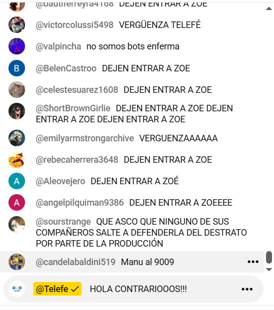 Loza47442M's tweet photo. EL PEOR ERROR QUE COMETIERON EN TELEFE ES RAJAR A ZOE LE ESTAN FULMINANDO EL CHAT 

MANU AL 9009 https://t.co/9C3TXAR949