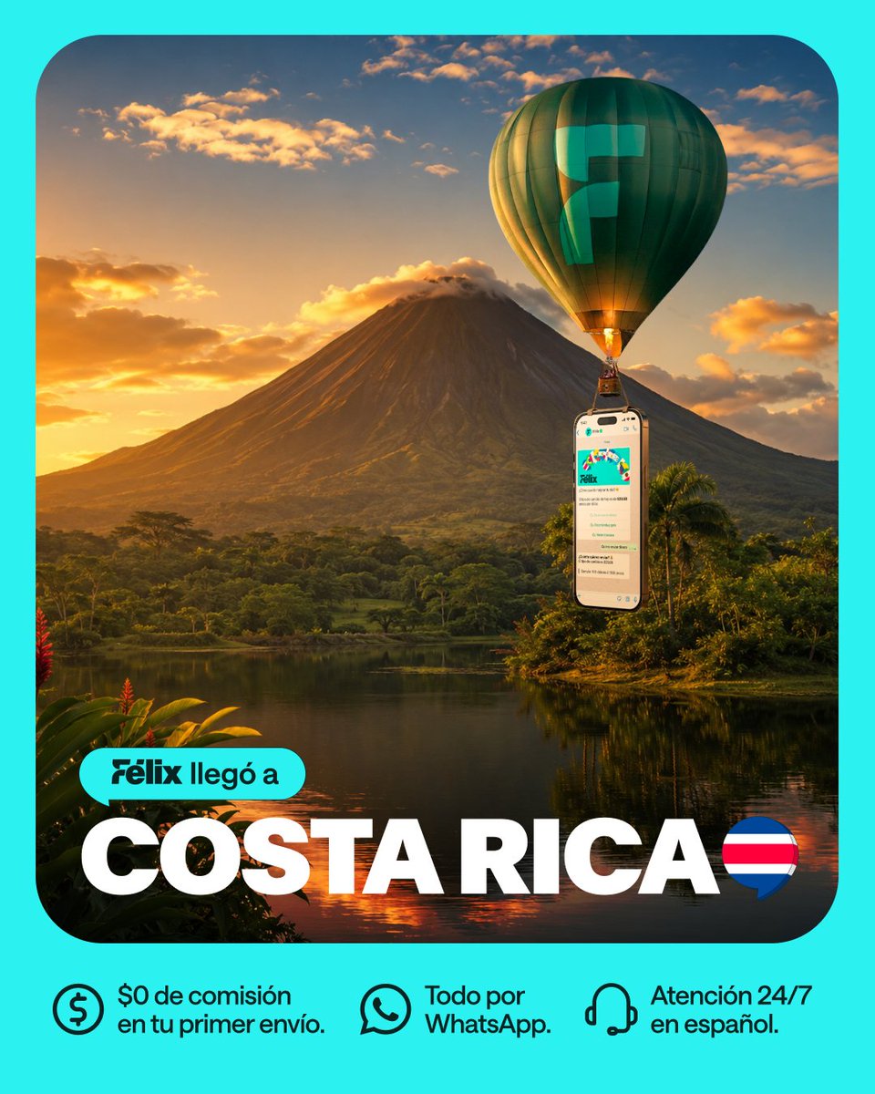 Felixpago's tweet photo. ¡Mae, ya llegamos! 🇨🇷🔥
Félix aterrizó en Costa Rica y enviar dinero a casa nunca había sido tan fácil. 💸

La forma más rápida, clara y segura de enviar dinero a tu familia, sin complicaciones.

Porque cuidar a los tuyos desde lejos también es pura vida. ✨

🎁 Tu primer envío es sin comisión.

👉 Empieza tu envío a Costa Rica en nuestro chat oficial: https://t.co/JmQHzCC23g

#Félix #JuntosWeSucceed