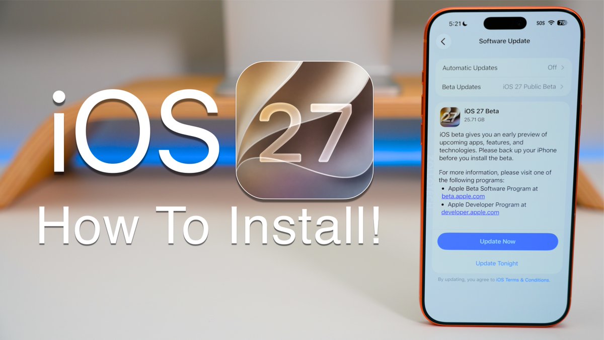 zollotech's tweet photo. iOS 27 Public Beta is Out!.  Here is an install guide and what you should do before and after you install it.  Also, it's not a very long video and straight to the point so you can get using iOS 27 fast.

Full video here:  https://t.co/f9hYDCHtyD https://t.co/ucUqiEVBXl