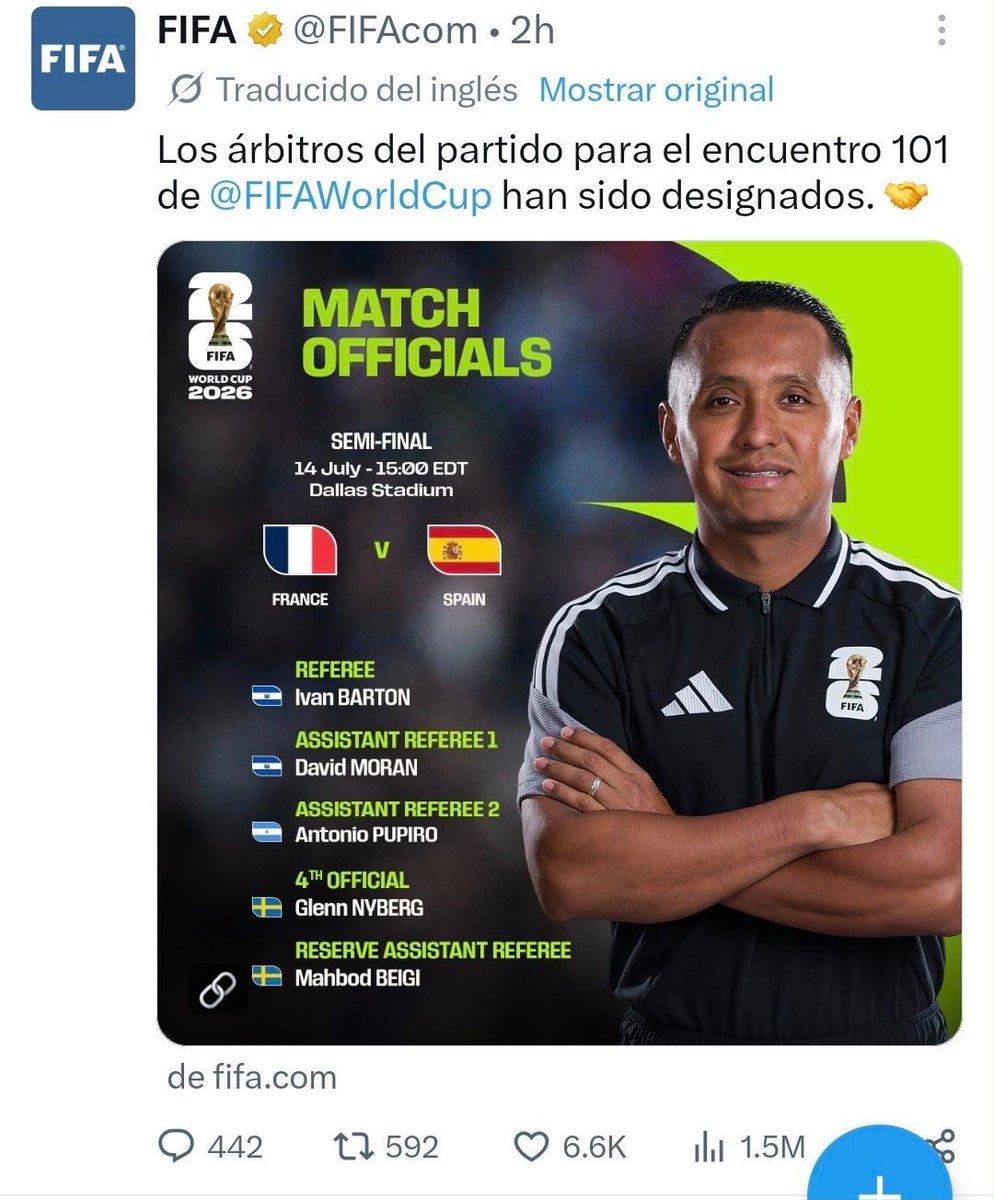 AGpicks365's tweet photo. ❗️👁️‍🗨️El árbitro del España-Francia es el mismo que provocó una de las mayores tormentas arbitrales que se recuerdan en CONCACAF. Y no fue un caso aislado. 🧵

¿Quién es Iván Barton🇸🇻, el árbitro designado para el España-Francia? En CONCACAF arrastra un historial de polémicas que hace que muchos aficionados reciban su nombramiento con bastante recelo.