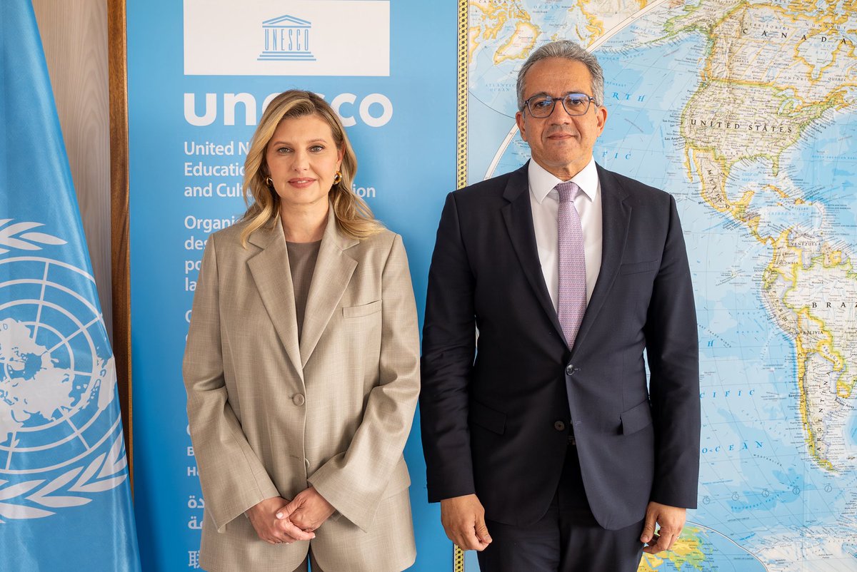 UNESCO_DG's tweet photo. Honored to welcome the First Lady of Ukraine, Olena Zelenska, @ZelenskaUA, to UNESCO today.

We discussed efforts to strengthen safe learning environments and expand mental health and psychosocial support for children and other vulnerable groups in Ukraine.

In close cooperation with its partners, @UNESCO remains fully engaged in supporting Ukraine across its fields of competence, with more than $77 million mobilized since 2022.

#ForThePeople