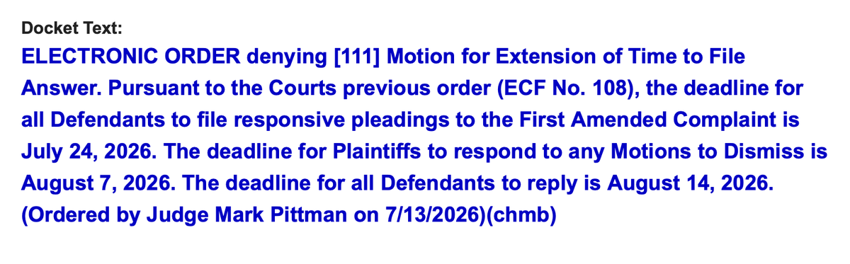 MaryBowdenMD's tweet photo. Our lawsuit against @TheFSMB and 7 state medical boards - Texas, New York, California, Massachusetts, Indiana, Rhode Island and Washington - is moving along.

Judge just denied Washington state's request for more time.  Deadline for all defendants to respond is 7/24. https://t.co/F3uJZX5TrY