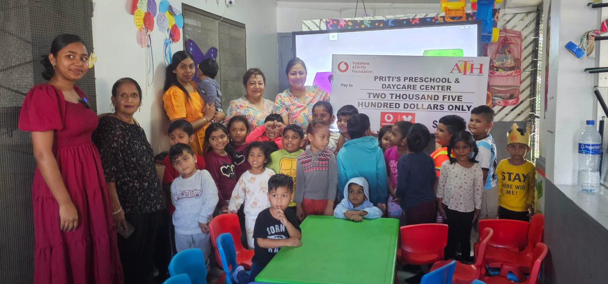 Fiji_ATH's tweet photo. 🎉 During #ECEWeek2026, @VodafoneATHFiji Foundation gifted $2,500 in Smart Tech to Priti's Pre School, Nakasi — empowering children with autism & their peers to learn together. 💙
"My day care too." — Risha Chand
#InclusiveEducation #NoChildLeftBehind https://t.co/RY82c3zuFL