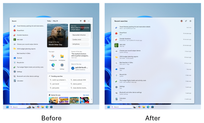 JordiRib1's tweet photo. Our team has partnered with Windows to update the Windows Search Box, helping make it faster, more relevant, and easier to use. Changes include a simplified home screen, clearer results, and more user control. You can see an example in the Before/After screenshot below. The search results are only organic – no sponsored results. These improvements become available to Windows Insiders today. Read more about the updates in the Windows Insider blog post: https://t.co/8WcKDQTfzQ