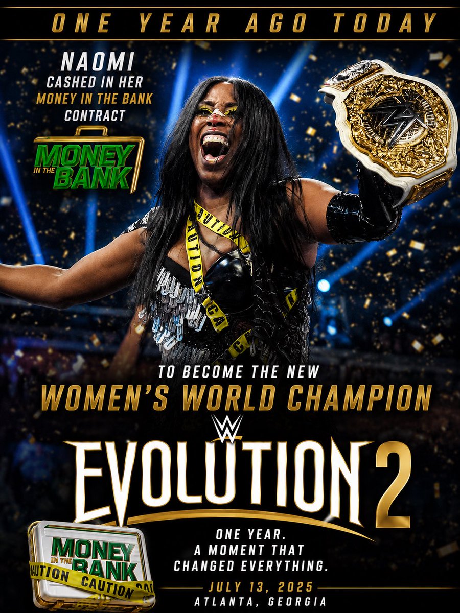 GeoffRhymer's tweet photo. Can’t Believe This Happened A Year Ago! We miss you Naomi 7/13/2025 @TheTrinity_Fatu ⚠️ #ProceedWithCaution #WWEEvolution #Naomob https://t.co/YIARt3aQe5