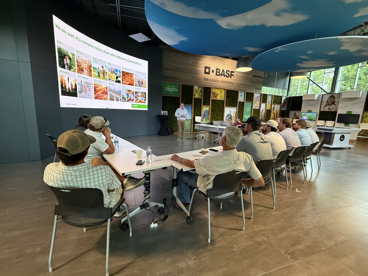 NCottonCouncil's tweet photo. Our first day on the P.I.E. Tour kicked off with visits to BASF Headquarters and Cotton Incorporated to gain valuable industry and research overviews. The day continued with a look at advanced processes at the BASF Breeding Site.  
#NCCPIETour2026 #NCCPIEwithBASF https://t.co/R5RhbfUDPz