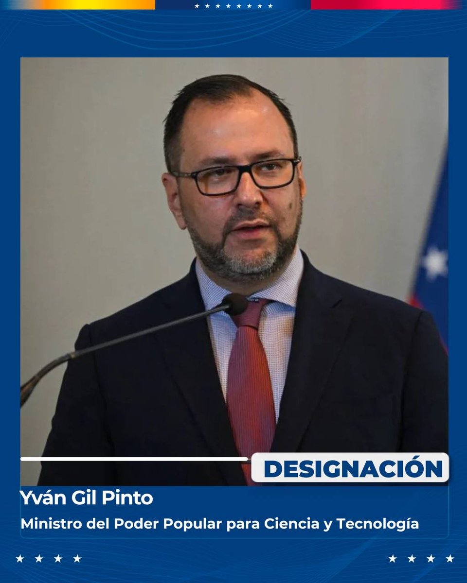MirafloresAM's tweet photo. Anuncio la designación de Yván Gil como nuevo Ministro del Poder Popular para Ciencia y Tecnología, con la responsabilidad de seguir impulsando el desarrollo científico, la innovación y la transformación tecnológica al servicio de nuestro pueblo y del crecimiento de la nación. Su amplia visión internacional dará impulso a este sector estratégico del país. 

Nuestro agradecimiento a Gabriela Jiménez por su entrega, compromiso y valiosa labor al frente de este Despacho, contribuyendo al fortalecimiento de las capacidades científicas y tecnológicas del país.