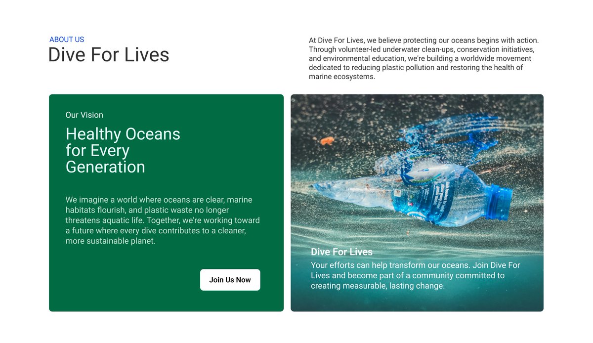 ArchitectInTech's tweet photo. Designed Dive For Lives with one goal: turn awareness into action. 
Instead of just creating a website, I designed a journey that educates users about ocean plastic pollution and encourages them to volunteer.
Great UX isn't just seen, it's felt. 
#UXDesign #UIDesign  #Webdesign https://t.co/4trkh7XscR