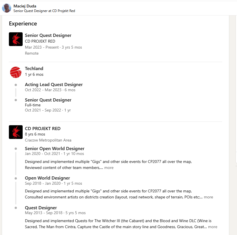 b0ysbrokenheart's tweet photo. I found 2 more. At least 9 ex-Witcher 3 developers have now rejoined CDPR for The Witcher 4. https://t.co/dWNxSySbif