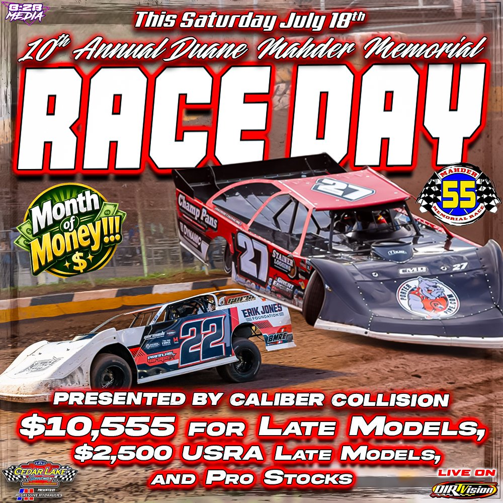 cedar_the_lake's tweet photo. Duane Mahder Memorial $10,555 to Win!!!
Late Models will be competing at The Lake for a HUGE Purse this Saturday, July 18!
AND, $2,500 to Win for USRA Late Models!
You Want Late Models?!  The Lake is where ALL the Big Boys will be this weekend! 
Pro-Stocks will also run on Sat.! https://t.co/TD4ht9tFUu