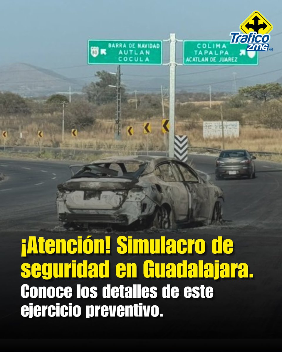 Trafico_ZMG's tweet photo. 📢 #TómaloEnCuenta | Este lunes 13 de julio, a las 13:00 horas, se llevará a cabo un simulacro de bloqueo en las principales carreteras de la ZMG. Es un ejercicio de coordinación entre autoridades. 🤝

¡Mantén la calma, no representa ningún riesgo y evita compartir rumores! 🛡️

 #Guadalajara #Seguridad #ZMG #Simulacro #Prevención
