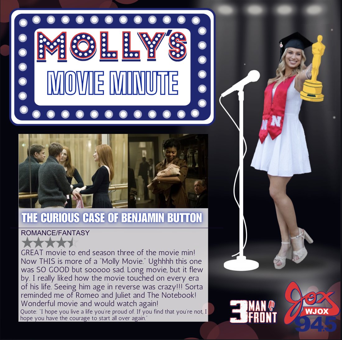 3ManFront's tweet photo. This week’s #MollysMovieMinute was The Curious Case of Benjamin Button! ⏳ https://t.co/TVd3eSIP0x