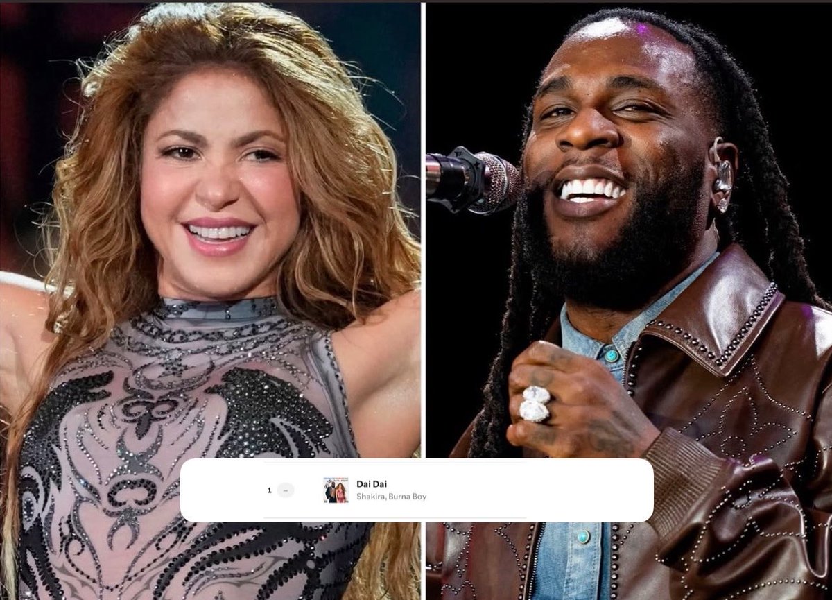1BENNY7G's tweet photo. SHAKIRA AND BURNA BOY’S “DAI DAI” SPENDS ITS 9TH DAY AT #1 ON THE GLOBAL SPOTIFY DAILY TOP SONGS CHART WITH 4,091,248 ORGANIC STREAMS RECORDED! 🏆 https://t.co/Fk3crPLC5i