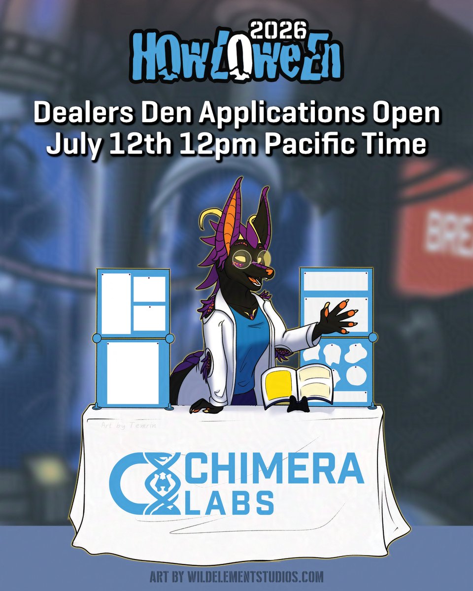 HowloweenCanada's tweet photo. Seems one of our creatures got into the computer and messed with our post dates!
Chimera Labs wants your wares! Apply to be a Dealer at https://t.co/Xqm4463WyI from July 12 - Aug 12!
#Howloween #ChimeraLabs #Convention #Furry #DealersDen #ArtistAlley #VendorHall #applications