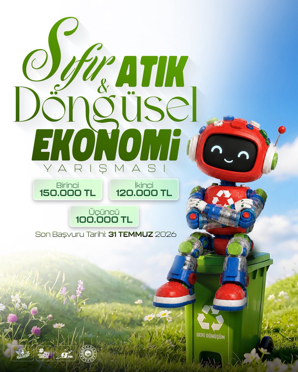 csbgovtr's tweet photo. ♻️ Gençler takımınızı kurun, 
“Sıfır Atık &amp; Döngüsel Ekonomi Yarışması” ile siz de TEKNOFEST'te yerinizi alın. 🚀 

Başvurularda son gün: 31 Temmuz 2026
Ayrıntılı bilgi: https://t.co/zxzlyGiGeu
@teknofest https://t.co/2t9nhJV5Ca