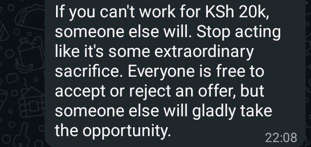 DonterMwas's tweet photo. Millennials wenye mlichelewa kusoma or whenever you were mkamaliza na Sisi 
 now you're desperate for quick employment 
muwache kuharibu soko surely,
  I don't know any of of my age mate GeN Zs 
Who can take 20K monthly salary 
Wacha BSc Ata Diploma RCO
Hakuna , https://t.co/CTkGDZoKVY