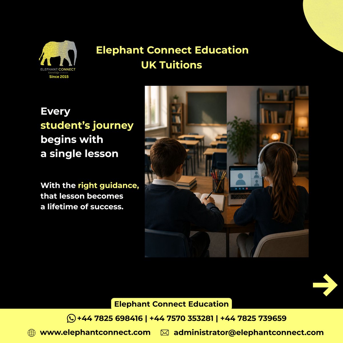 ElephantConnect's tweet photo. Your child's future starts with the right tutor.

✅70+ UK expert tutors
✅98% beat their target grades
✅99% get into their First-Choice University
✅10+ years of excellence
✅1000+ students nurtured

+447825698416
https://t.co/M9juF15Njc

 #UKTutors #OnlineTuition #GCSE #ALevel https://t.co/Gpgsl8mIur