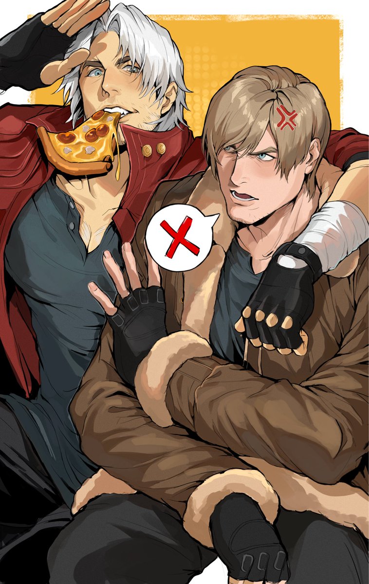 NanaPhawat's tweet photo. 🍕😡
 #dante #leonkennedy https://t.co/QG6eVRMwtI