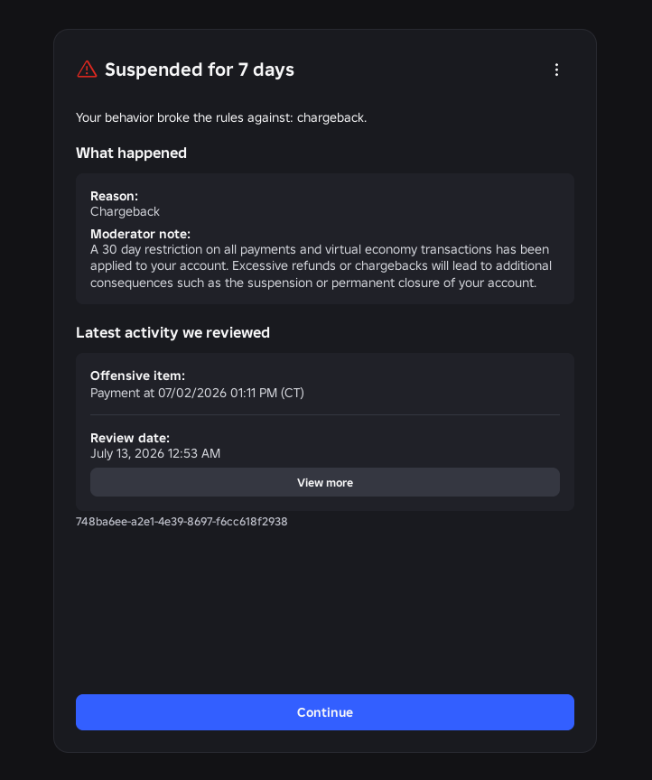 crispblox's tweet photo. @Roblox Roblox, I got a third party glitch and a roblox plus subscription and got banned for 7 days although I am innocent and was not involved with this. I do not like this https://t.co/bnGKdEilSH