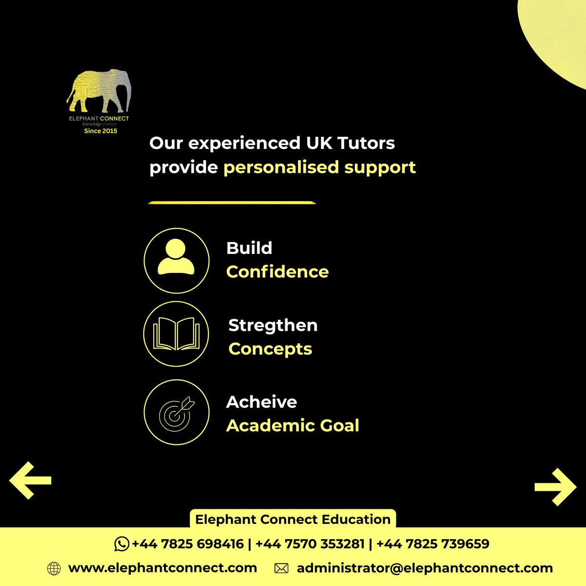 ElephantConnect's tweet photo. Your child's future starts with the right tutor.

✅70+ UK expert tutors
✅98% beat their target grades
✅99% get into their First-Choice University
✅10+ years of excellence
✅1000+ students nurtured

+447825698416
https://t.co/M9juF15Njc

 #UKTutors #OnlineTuition #GCSE #ALevel https://t.co/Gpgsl8mIur