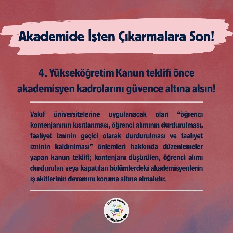 VakifSendika's tweet photo. Vakıf üniversitelerinde mevcut Yükseköğretim hukukuna aykırı keyfi bahanelerle yüzlerce akademisyenin iş güvencelerini gasp eden büyük bir kıyım yaşanıyor. 

Bu saldırıya dur diyor, Milli Eğitim Komisyonu'nun sorunlarımızı gündem etmesini istiyoruz.

#AkademideİştenÇıkarmalaraSon https://t.co/wtIW3ocQGH