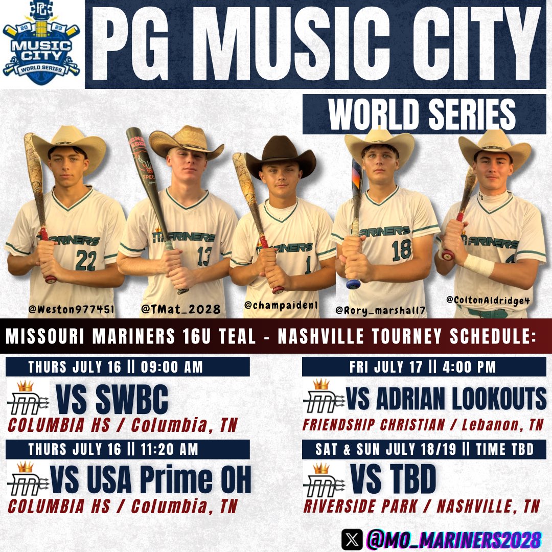TMat_2028's tweet photo. The @MO_MARINERS2028 will be in #nashville this weekend. See you there!

#noflyzone #PGmusiccity #outfieldmatters 

@kinger_2275 @VandyBoys @PG_Tennessee @Vol_Baseball @MT_Baseball @MemphisBaseball @champaiden1 @Rory_marshall7 @Weston977451 @ColtonAldridge4 https://t.co/HdVOktntyl