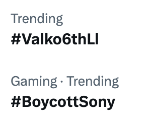 ValkosKnot's tweet photo. gaming community really going through it huh
#Valko6thLI #BringBackValko #BoycottSony https://t.co/c1u5HB7U9F