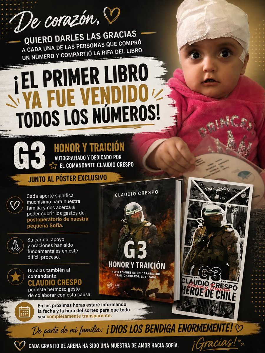 antofaopina2022's tweet photo. Quiero dar las gracias a cada una de las personas que, día a día, están apoyando de una u otra manera a nuestra pequeña Sofía.

Con mucha alegría y agradecimiento a Dios, les cuento que la primera rifa ya vendió todos sus números. ¡Gracias de corazón por hacerlo posible!

Mañana comenzaremos con la rifa del segundo libro y seguiremos realizando distintas actividades para reunir los recursos que Sofía necesita.

Hoy queremos ver la posibilidad de adquirir el casquito de protección, ya que Sofía es muy inquieta y necesitamos evitar que se golpee durante su recuperación.

Como familia, les agradecemos profundamente a todos quienes han colaborado comprando un número, compartiendo nuestras publicaciones o acompañándonos con sus oraciones. Que Dios los bendiga y les multiplique todo el cariño que nos han entregado. ❤️
@ClaudioCrespoG 
#todosporsofia