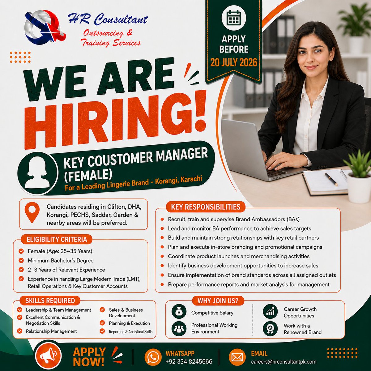 fahimsulaiman's tweet photo. 🚨WE ARE HIRING! 
Key Customer Manager (Female)
📍 For a Leading Lingerie Brand – Korangi, Karachi
Are you a dynamic professional with experience in Large Modern Trade (LMT), Retail Operations, and Key Customer Management? This is your opportunity to work with one of Pakistan's https://t.co/rnTsvwJsCi