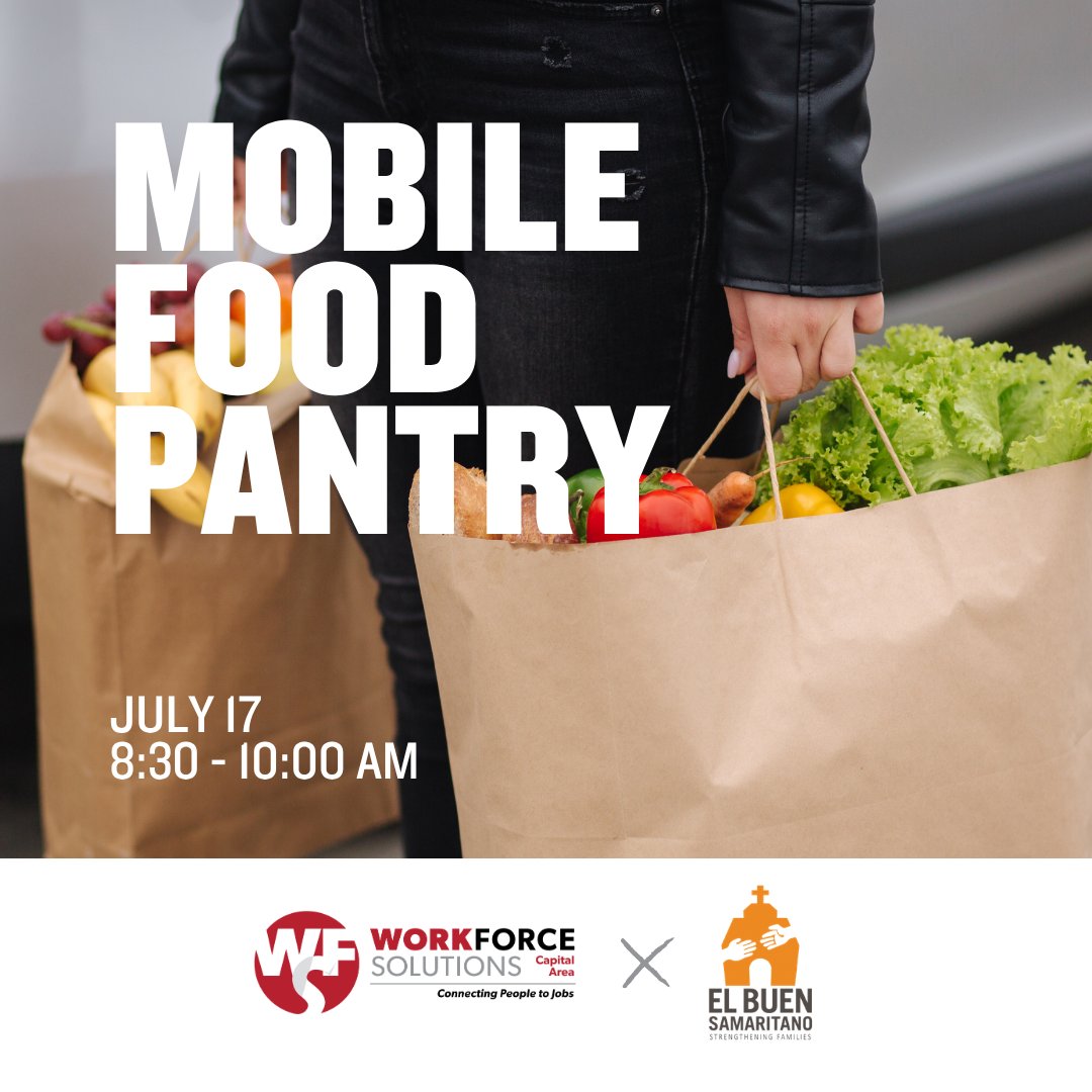 wfscapitalarea's tweet photo. The mobile food pantry with El Buen Samaritano returns this week!

On Friday, residents can receive nutritious, shelf-stable foods + fresh produce from 8:30 - 10:00 am at our North Career Center (9001 N IH 35 #110)🥗

While supplies last! Find our center: https://t.co/UeqYMWGNdI https://t.co/kXFbpwvLIU