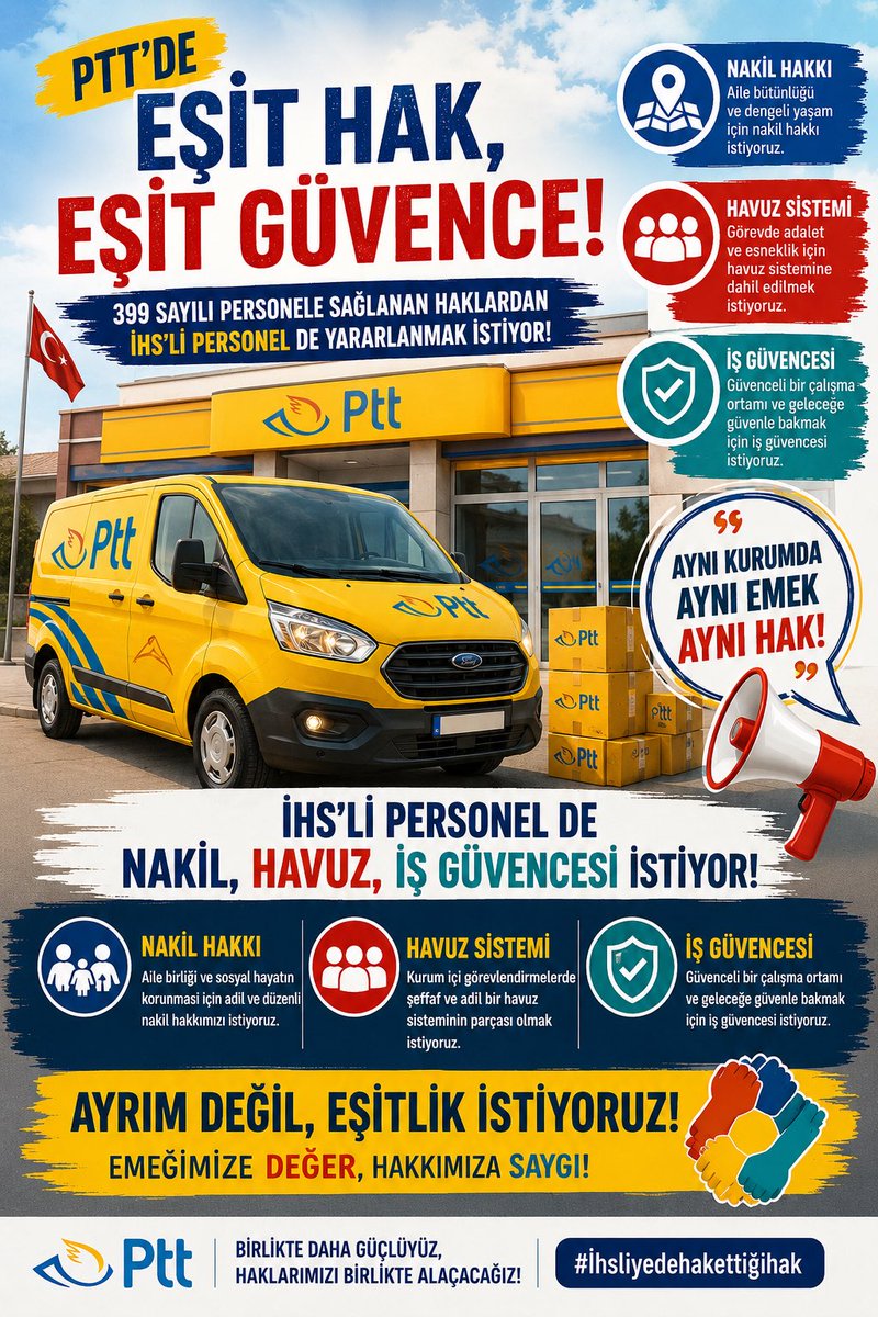 anylmz37's tweet photo. @IhsTelegram PTT’de görev yapan İHS personelleri olarak talebimiz çok açık: Eşitlik, adalet ve güvence. Emeğimizin karşılığı olan düzenleme artık yapılmalıdır.

@ismailgunes64 @suleymansahan66 @MustafaBilici__ @tahsinocakli

#PTTihsyeGüvence https://t.co/r4QfhBFX81