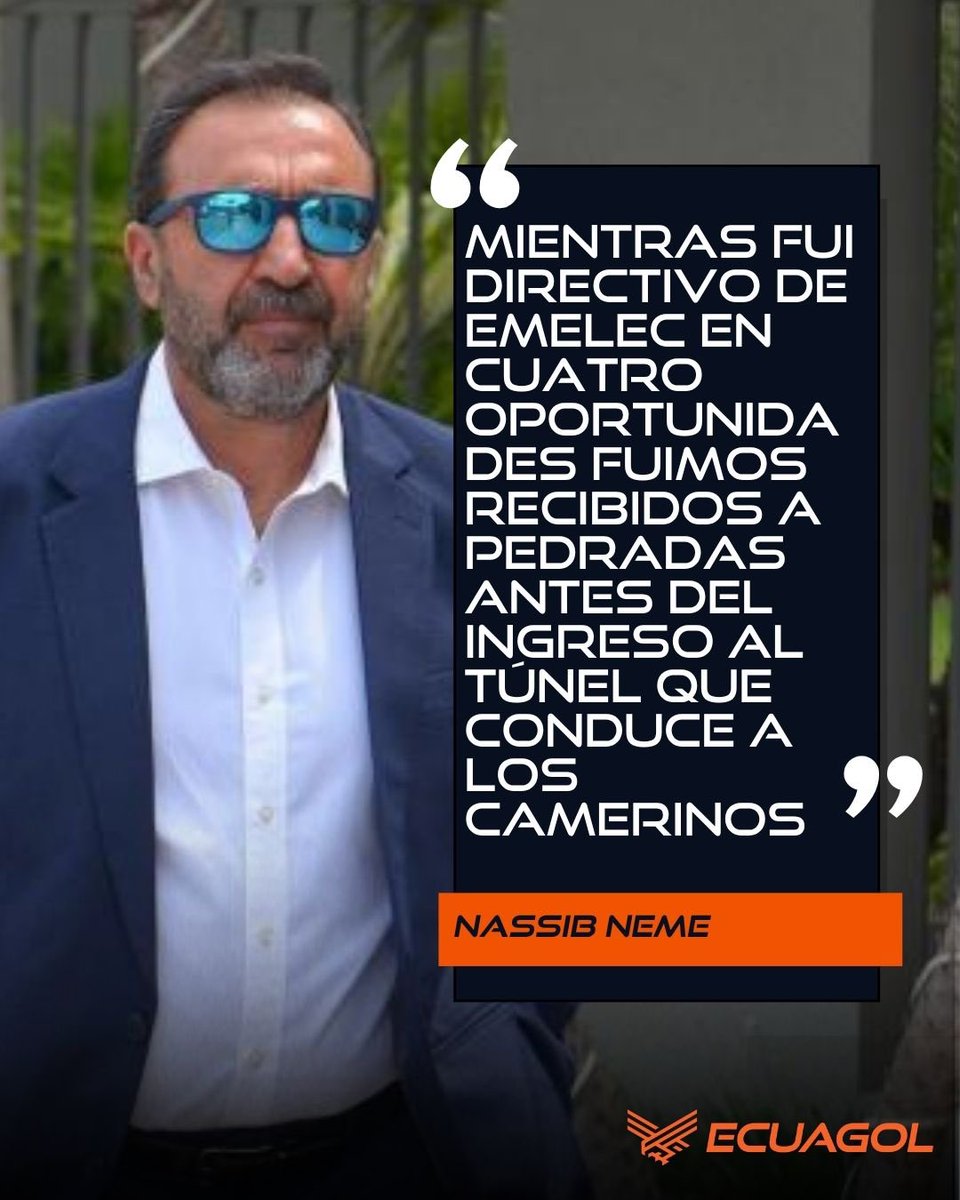 ECUAGOL's tweet photo. 🚨 NO SE GUARDÓ NADA 🔥

Nassib Neme, expresidente de Emelec 🔵⚡️, se pronunció con respecto a los hechos ocurridos previo al Clásico del Astillero y fue contundente al criticar la actitud de Barcelona SC 😱 https://t.co/gIQEnlTYT7