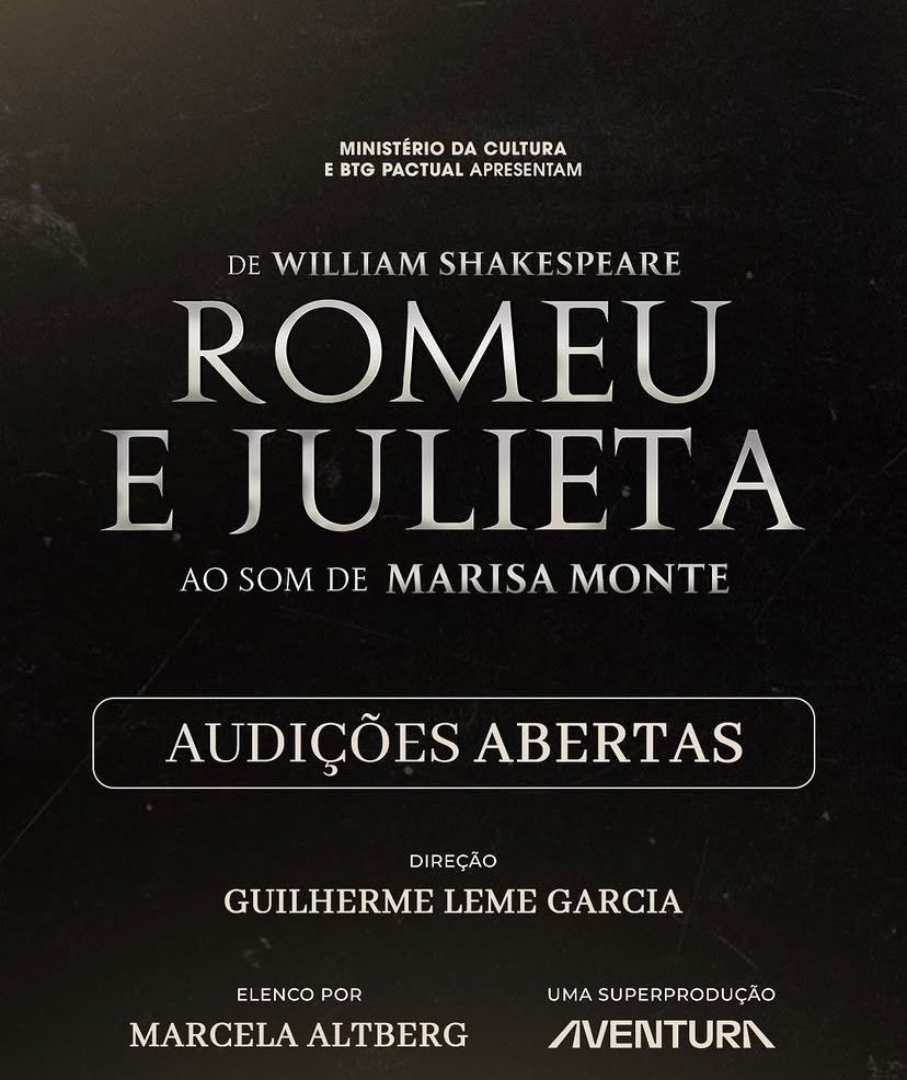 areviewmusical's tweet photo. ⚔️ 'Romeu e Julieta Ao Som de Marisa Monte' retorna em 2027. 

O espetáculo está com audições abertas pro elenco e recebe material até 25 de julho. https://t.co/YSicTuH9rb