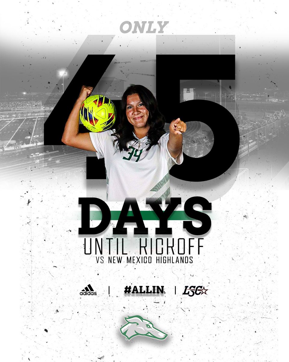 ENMUWSOCCER's tweet photo. 45 DAYS UNTIL KICKOFF⚽️

The Greyhounds take on New Mexico Highlands at home on August 27th👏 

Get single game and season tickets now!

#ENMU #ALLIN https://t.co/7CejOZMTVk