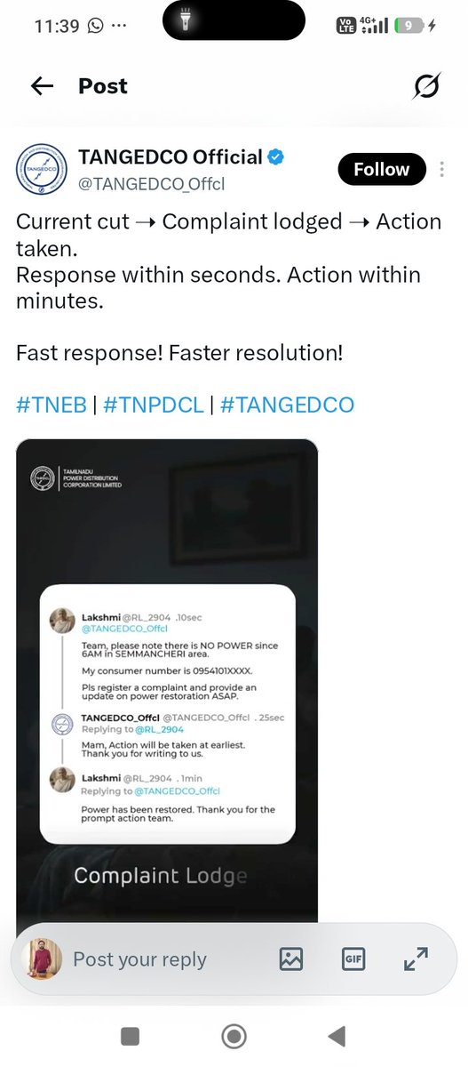 Anunayakumar1's tweet photo. @CTR_Nirmalkumar @TANGEDCO_Offcl Is this post just for advertisement . As per below response in seconds and minutes but it's for hours no response after complaining in helpline..no response in calling the substation. No response in number provided by Perungudi south substation. As per helpline no outage reported https://t.co/JaC1AIXIbb