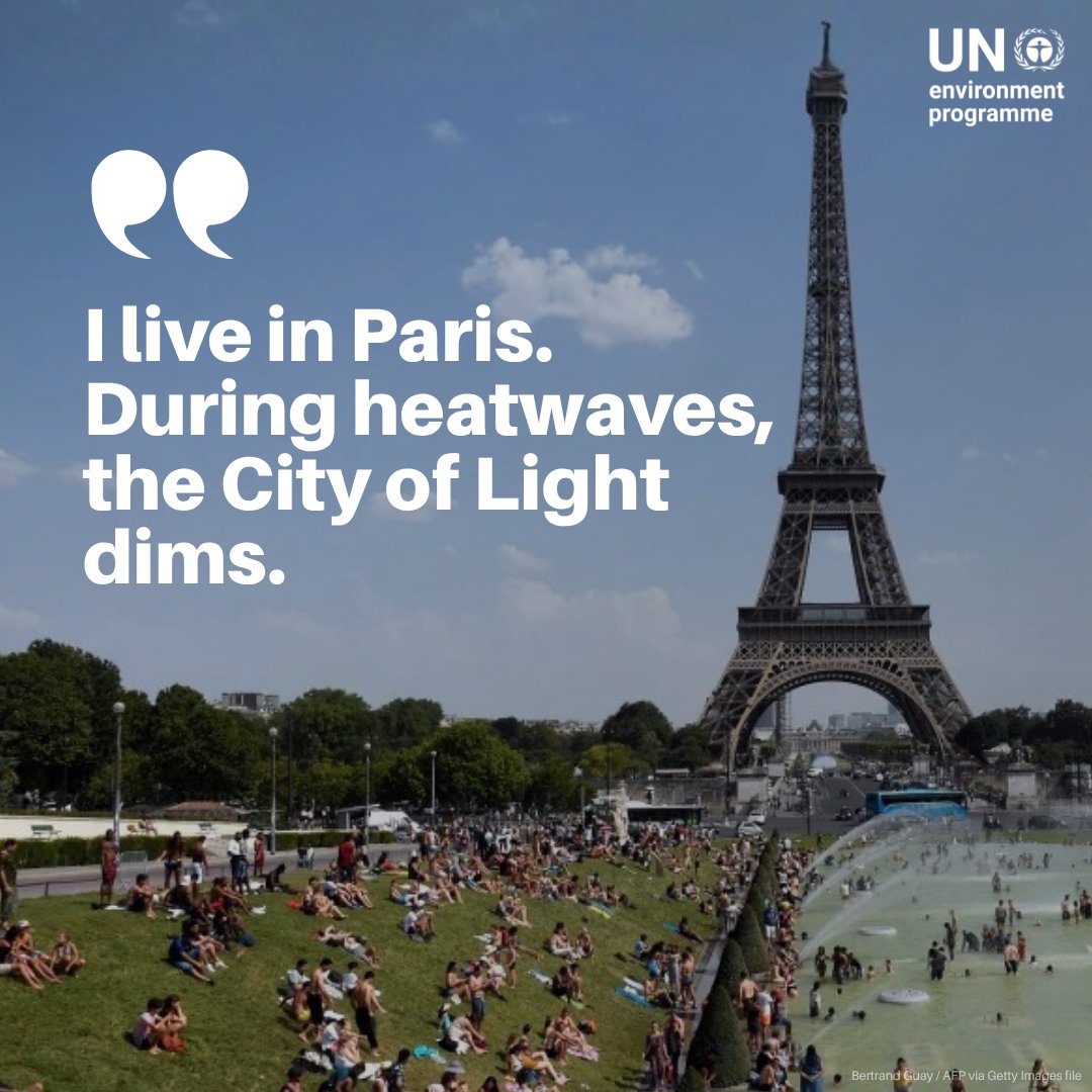 UNEP's tweet photo. “In summer, I no longer have a schedule. I have heat windows.”

In this personal reflection from Paris, UNEP’s Sophie Loran describes how extreme heat reshapes daily routines, from avoiding the metro at the hottest hours to seeking refuge in parks, museums and other cool spaces: https://t.co/y1e87fEViC
