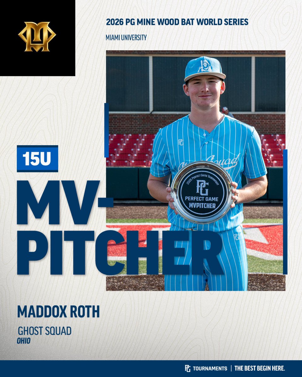 PG_OhioValley's tweet photo. 2026 PG 15U Mine Wood Bat World Series

🥇 Ghost Squad  
🥈Dayton Classics Carolina 

🏆 MVP Mitch Huber  
🏆 MVPitcher Maddox Roth  

#MineWS @minebaseball_ 
@ghostsquad_ohio X @PG_Tourney https://t.co/M0ASqbmd3T