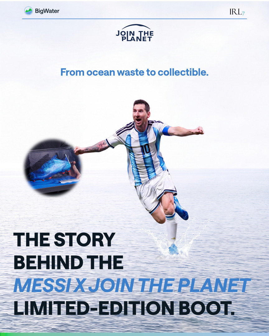 BigWProtocol's tweet photo. Every great collectible has an origin story. This one starts in the ocean. 🌊 

The Messi x Join The Planet boot started as plastic pulled from the sea. Recovered, reimagined, and designed by Leo Messi himself as a symbol of what performance and responsibility can build together.
Only 10,000 exist. Each one reserved for IRL7 founding members shaping what comes next.

The founding community is filling up fast. 👉 Claim your place now at https://t.co/20ym0paCS1

#bigwater #irl7 #messi #worldcup #sustainability