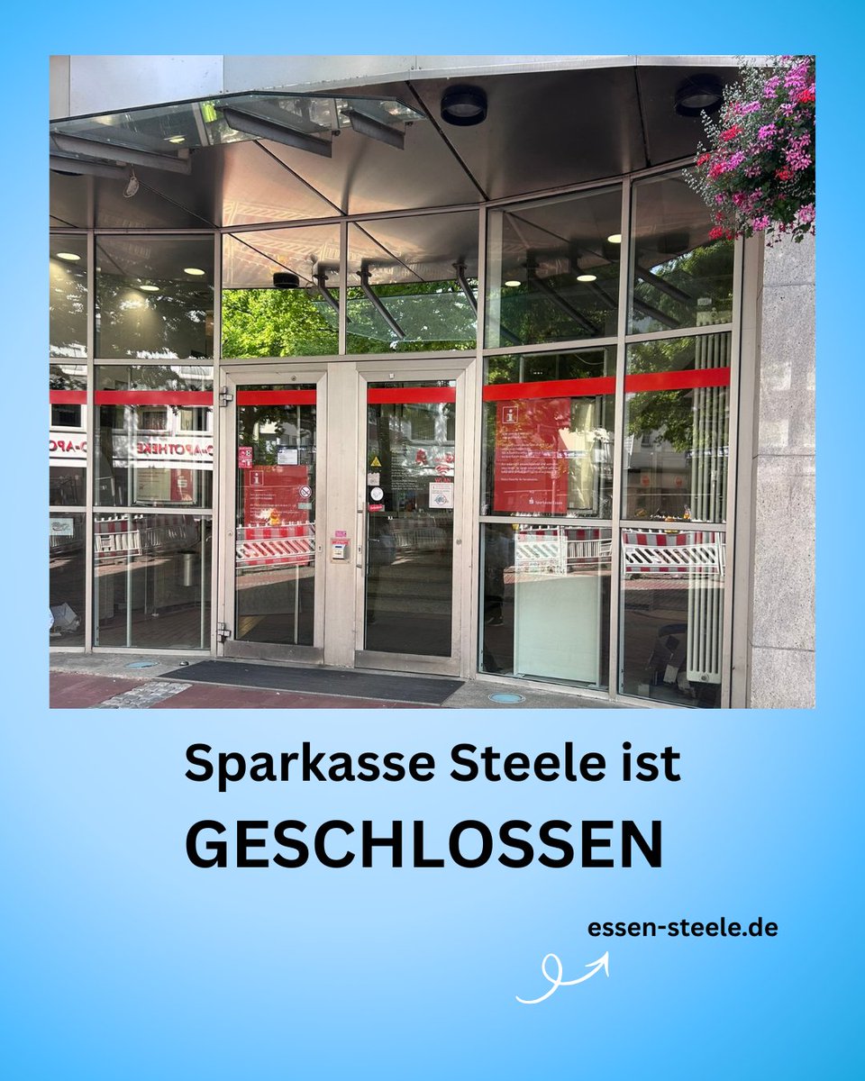 essensteele's tweet photo. Die Sparkasse Steele am Kaiser-Otto-Platz wird aufwendig renoviert und modernisiert. Vorübergehend wird ein Bargeld Automat an der Seite des Gebäudes eingerichtet. Für weitere Bankgeschäfte zieht die Sparkasse kurzfristig 👉https://t.co/P0pwb17Iay https://t.co/9JGZraLFiD