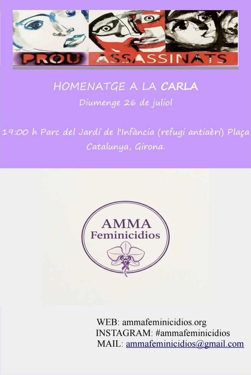 MovFemBarcelona's tweet photo. La Carla fou assassinada el 2023 per un ex-company d'institut amb qui havia tingut una breu relació 7 anys abans.

La mare de la Carla i la seva associació de mares de víctimes, #AmmaFeminicidios, li convoquen un homenatge.

🗓 Diumenge 26/7, 19h
📍Plaça Catalunya, Girona
#EnsVolemVives