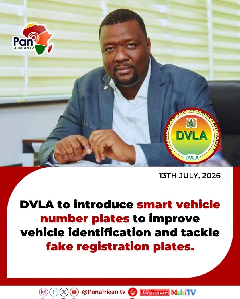 PanAfricanTv's tweet photo. The Driver and Vehicle Licensing Authority (DVLA) is set to roll out Ghana's new smart vehicle number plate system next month, introducing RFID technology to improve vehicle identification, enhance road safety, and curb the use of fake registration plates.

#patv https://t.co/XKJx9iR53Y