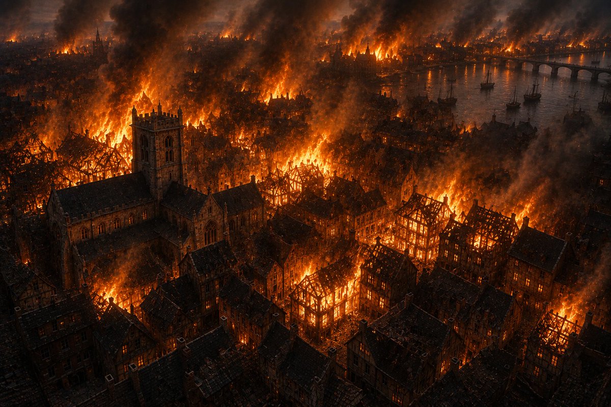 LearnFromHist's tweet photo. A fire that started in a bakery destroyed most of medieval London.

In the early hours of 2 September 1666, a fire broke out in Thomas Farriner's bakery on Pudding Lane. Strong winds, wooden buildings, and narrow streets allowed the flames to spread rapidly through the city.

Over four days, more than 13,000 houses, St Paul's Cathedral, and dozens of churches were destroyed. Although thousands lost their homes, the disaster also transformed London. New building regulations required brick and stone construction, streets were widened, and the city became far more resistant to future fires.

One of London's greatest disasters ultimately reshaped it for the better.

Lesson From History:

When something fails, don't focus only on fixing it. Improve the system so the same failure is less likely to happen again.