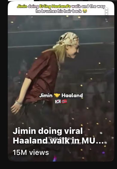 JiminGlobal's tweet photo. The clip of Jimin recreating Erling Haaland’s iconic walk has gone viral on YouTube Short, surpassing 15 million views! 😆

🔗 https://t.co/XAFSoXP0EK https://t.co/mqbgSmWsAE