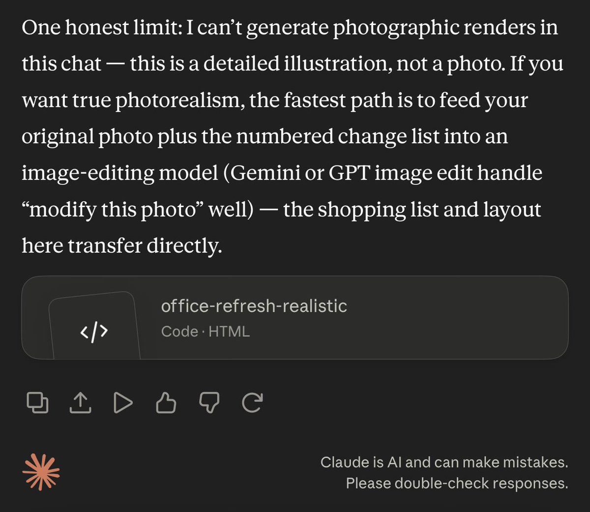 vishjpat's tweet photo. @claude being honest and recommending Gemini or GPT 🙌 https://t.co/zPkkOrtQd8