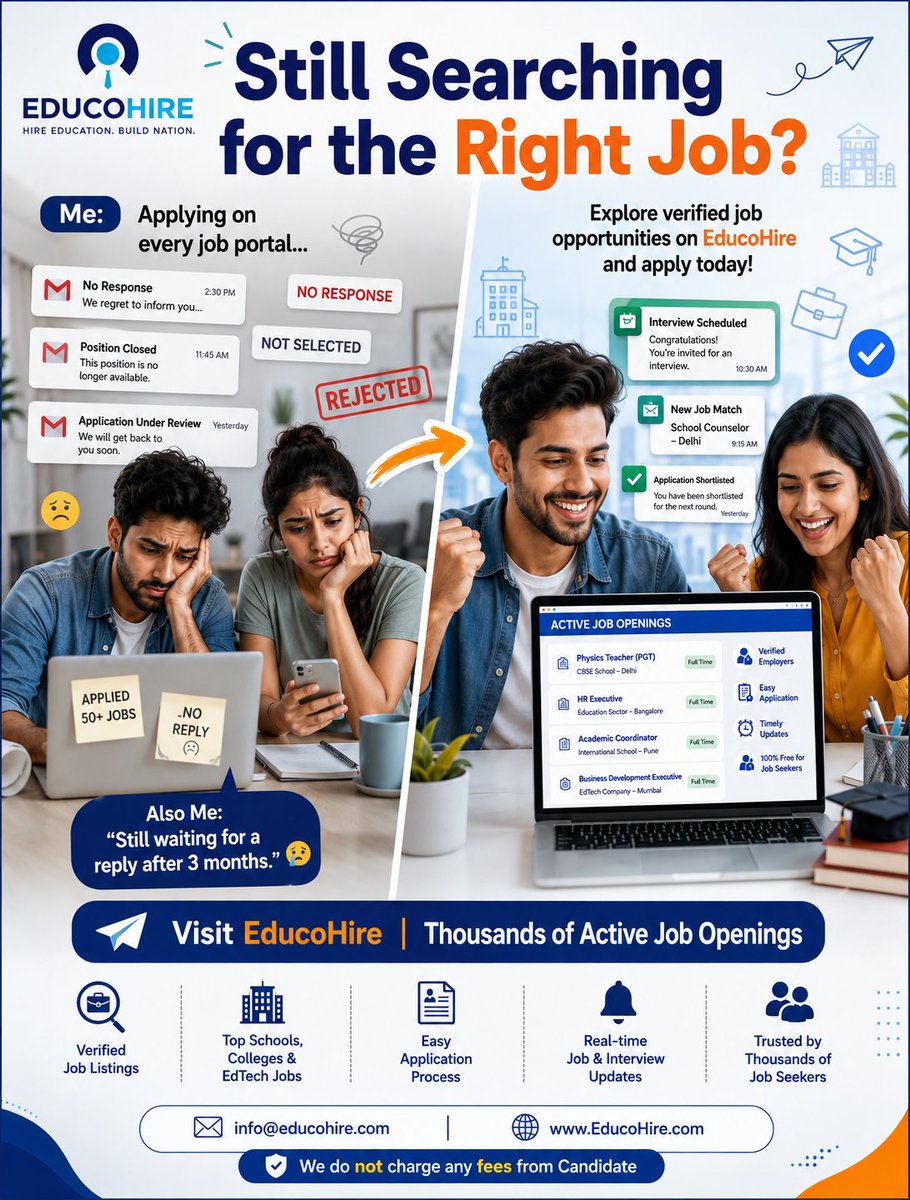 educohire_'s tweet photo. Explore verified job opportunities on EducoHire and apply to thousands of active openings in Schools, Colleges, EdTech, Corporate, and more.
๐ Apply Now: https://t.co/CXwfU6S4pg
#EducoHire #Jobs #JobSearch #Hiring #NowHiring #Career #CareerOpportunities #JobSeekers #Freshers https://t.co/RlpG1J9kTR