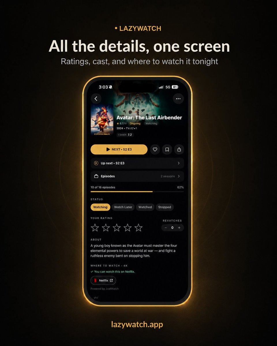 Lazywatchapp's tweet photo. We never planned on building a TV tracking app.

Then TV Time announced it was shutting down. https://t.co/LvS5aT5e1e