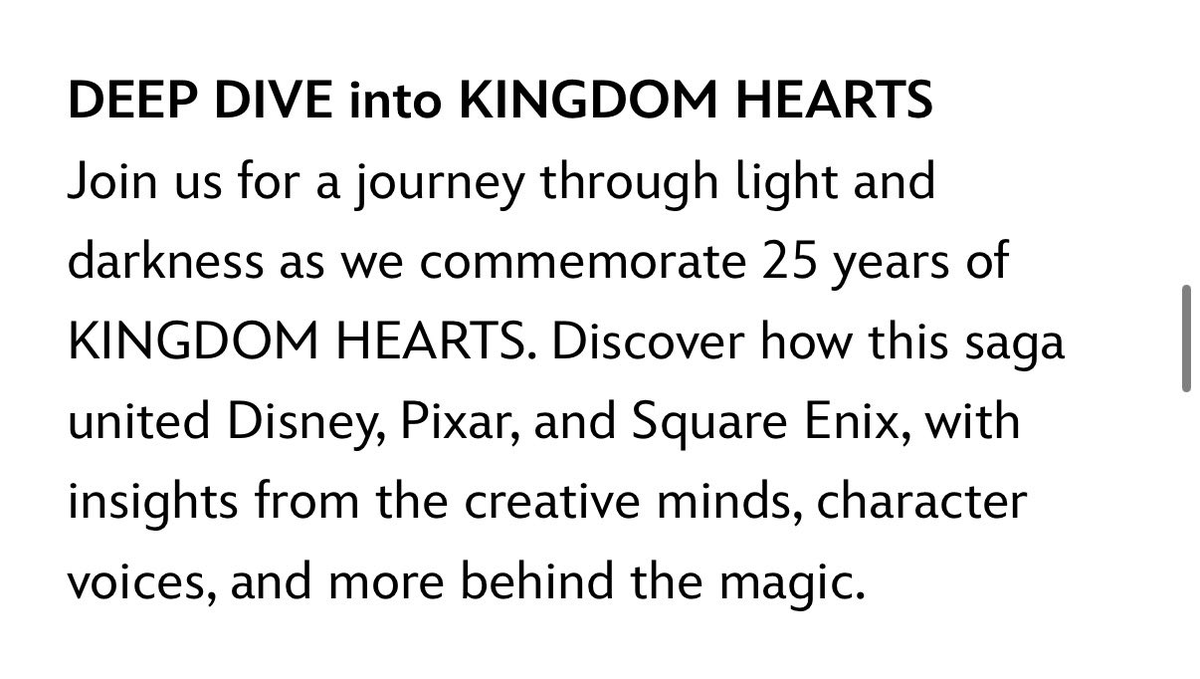 SoraKeyHearts's tweet photo. ¡¡¡CONFIRMAMOS KINGDOM HEARTS EN EL D23!!!

La Expo D23 2026 contará con un panel “DEEP DIVE into KINGDOM HEARTS” el sábado 15 de Agosto de 2026 de 4:30-5:30 pm PST (1:30 a 2:30 a.m hora 🇪🇸) https://t.co/fZhLF66p61