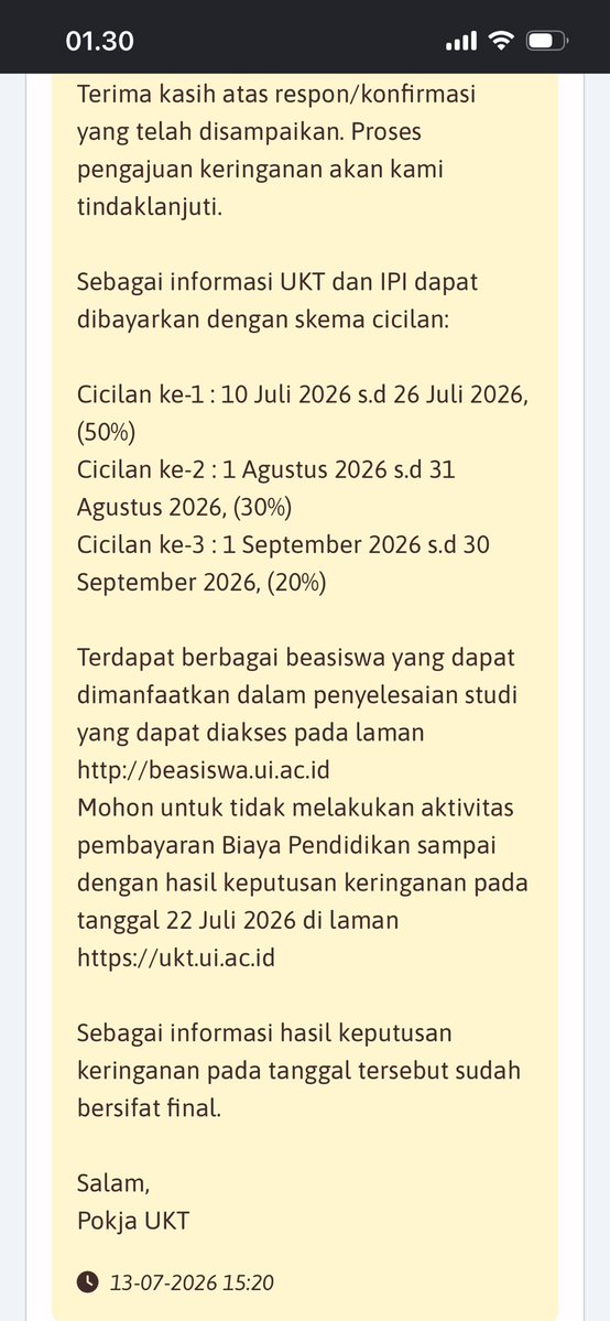 alwayssimpp's tweet photo. gusyy yang aju bunding ukt ui ke 2x ada yang jawaban dari ui nya kaya gini gaaa yaa?? disuruh nunggu sampe tggl 22 niii https://t.co/DvxPMGIgea